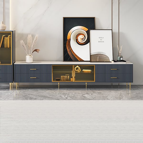 Cofab 78.7 TV Stand with Drawers & Shelves Deep Blue&White Media Console with Glass Doors#Blue