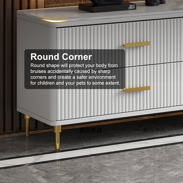 Cofab 78.7 TV Stand with Drawers & Shelves Deep Blue&White Media Console with Glass Doors#White