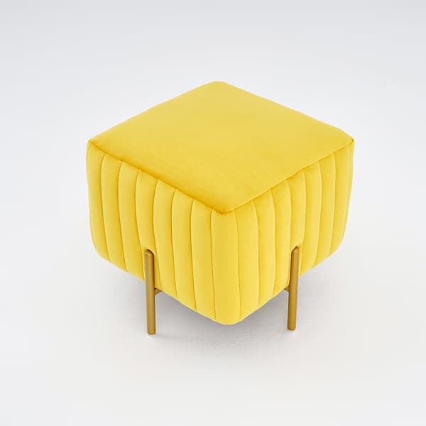 Pouf carré contemporain Ottoman rembourré en velours avec repose-pieds en jaune