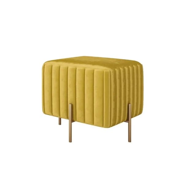 Pouf carré contemporain Ottoman rembourré en velours avec repose-pieds en jaune