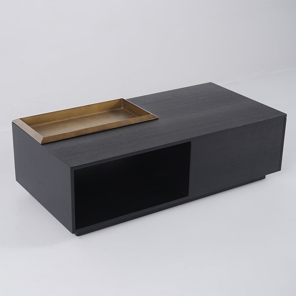 Rectangular Wood Coffee Table with Drawer & Removable Tray top Black & Walnut