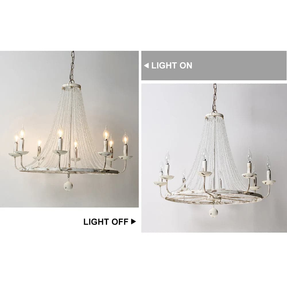 Crylite French Country Candle-Shaped 6-Light Crystal Bead Strands Metal Wheel Chandelier#8-Light