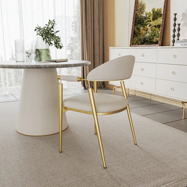 Chaise de salle à manger en cuir PU blanc avec accoudoirs Curvice (ensemble de 2) à dossier incurvé en acier inoxydable