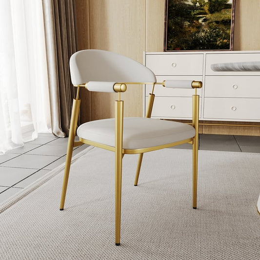 Curvice White PU Leather Dining Chair with Arm (Set of 2) Curved Back Stainless Steel