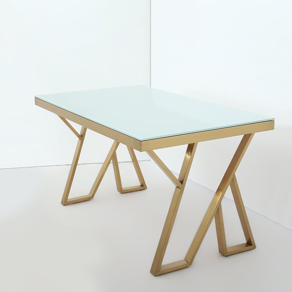 55 Inches Modern White Rectangle Tempered Glass Dining Table