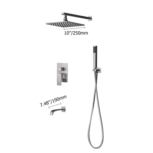 LED Brushed Nickel Shower Set 10" with Hand Shower & Tub Spout Shower Combo Set