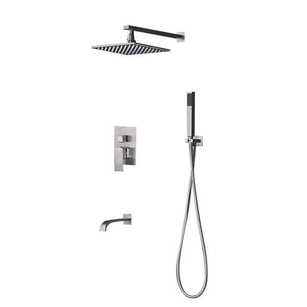 LED Brushed Nickel Shower Set 10" with Hand Shower & Tub Spout Shower Combo Set