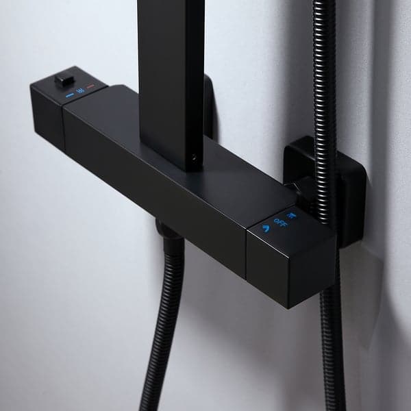 Exposed Thermostatic Shower Fixture with Rain Shower Head and Hand Shower Matte Black