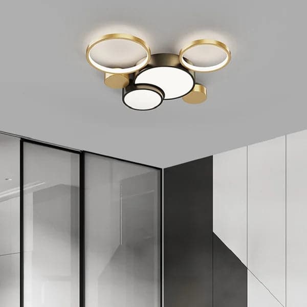 Geometric Flush Mount LED Ceiling Light in Gold & Black