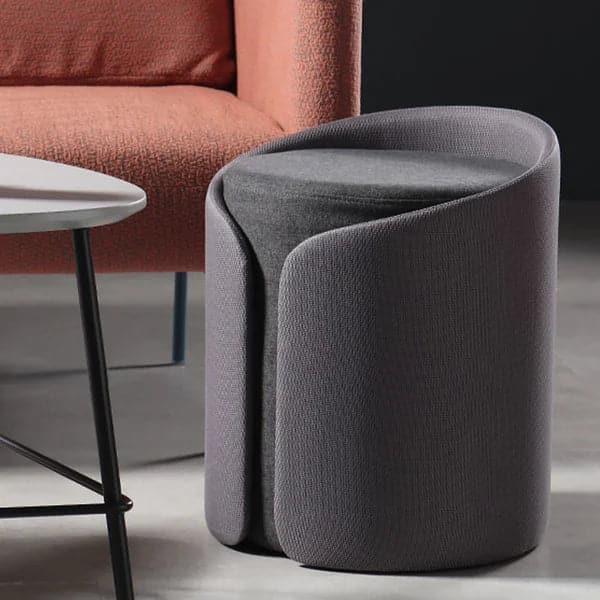 Pouf ottoman rond élégant en coton et lin rembourré gris