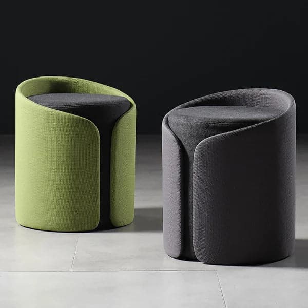Pouf ottoman rond élégant en coton et lin rembourré gris