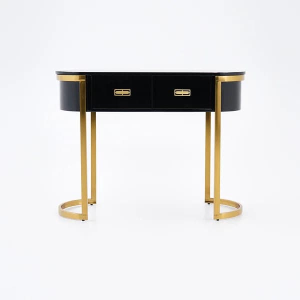 Black Modern Console Table with Drawers and Double Stainless Steel Sled