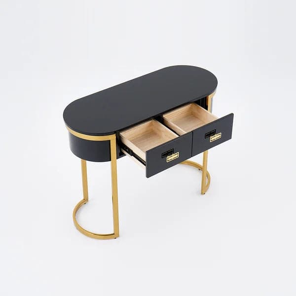 Black Modern Console Table with Drawers and Double Stainless Steel Sled