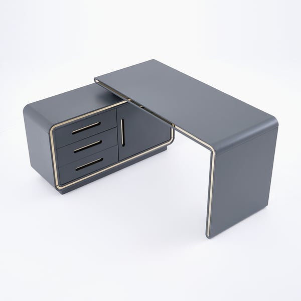 L-Shaped 47 Inches Gray Corner Desk with File Cabinet Rotating Computer Desk in Gold Finish