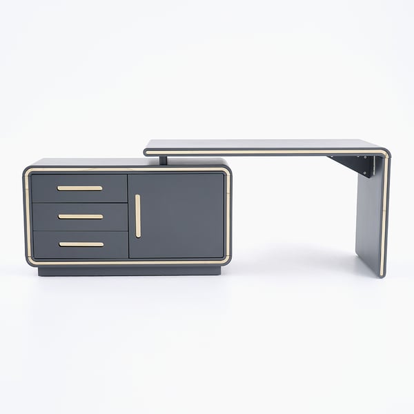 L-Shaped 47 Inches Gray Corner Desk with File Cabinet Rotating Computer Desk in Gold Finish