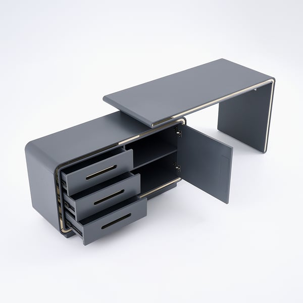 L-Shaped 47 Inches Gray Corner Desk with File Cabinet Rotating Computer Desk in Gold Finish