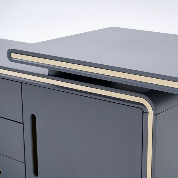 L-Shaped 47 Inches Gray Corner Desk with File Cabinet Rotating Computer Desk in Gold Finish