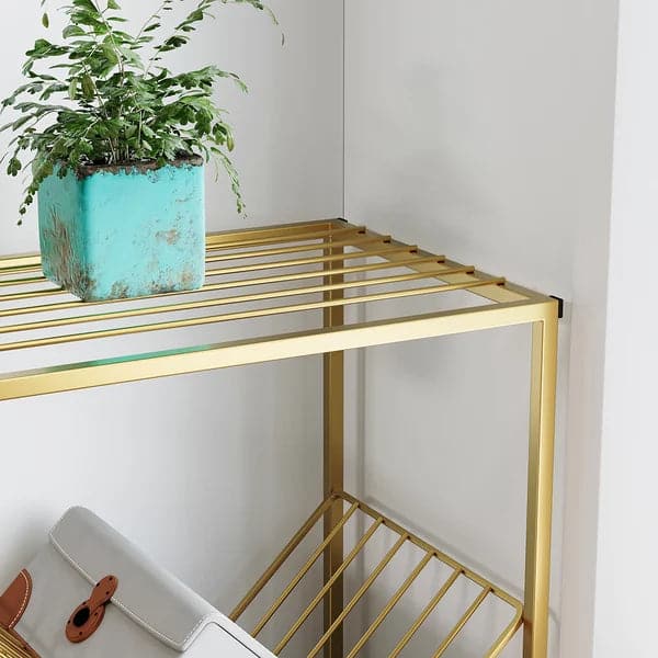 Bibliothèque rectangulaire Mid-Century en métal doré avec étagères