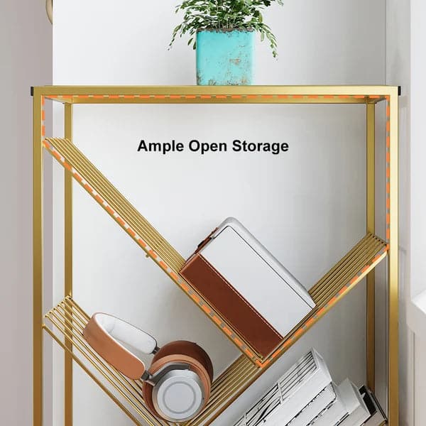 Bibliothèque rectangulaire Mid-Century en métal doré avec étagères