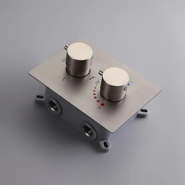 Robinet de douche thermostatique moderne de 16 po, système de douche en nickel brossé avec douchette à main