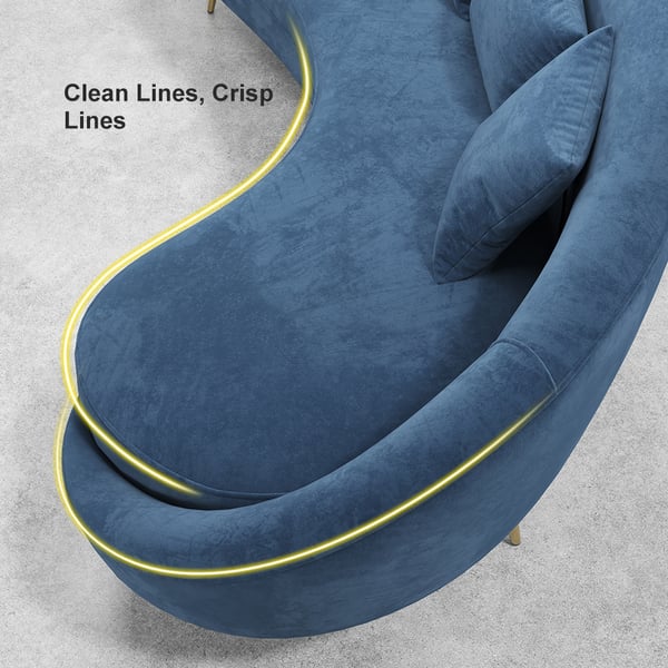 Modern 95 Inch Blue Velvet Curved 3 Seaters Sofa for Living Room