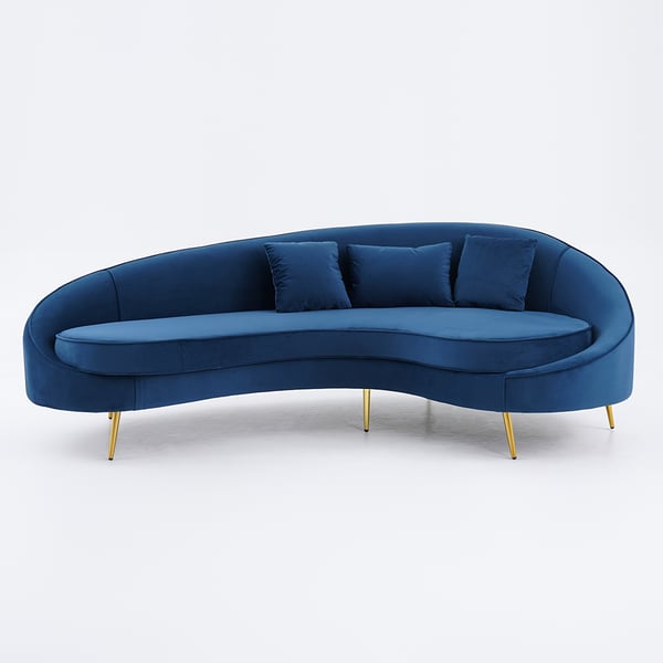 Modern 95 Inch Blue Velvet Curved 3 Seaters Sofa for Living Room