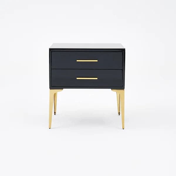 Modern Black Nightstand Glossy 2-Drawer Bedside Cabinet High Legs