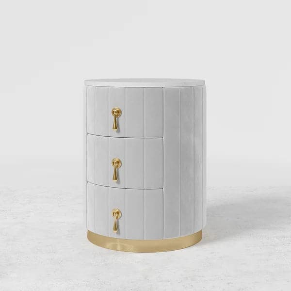 Modern Nightstand Gray Round Nightstand with 3 Drawers Nightstand with Storage