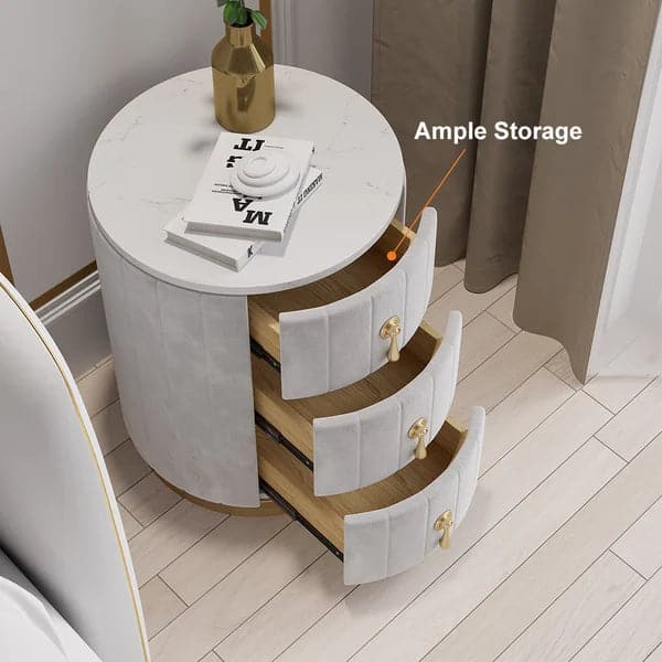 Modern Nightstand Gray Round Nightstand with 3 Drawers Nightstand with Storage