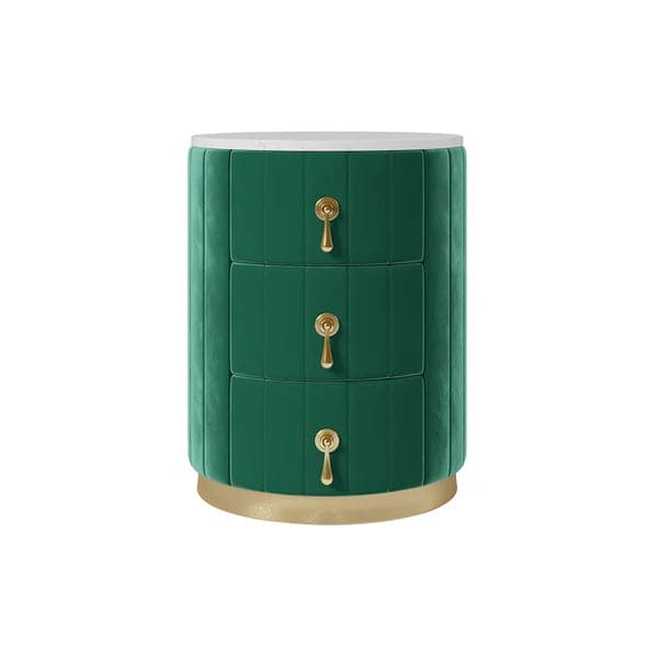 Modern Nightstand Green Round Nightstand with 3 Drawers Nightstand with Storage