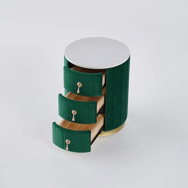 Modern Nightstand Green Round Nightstand with 3 Drawers Nightstand with Storage