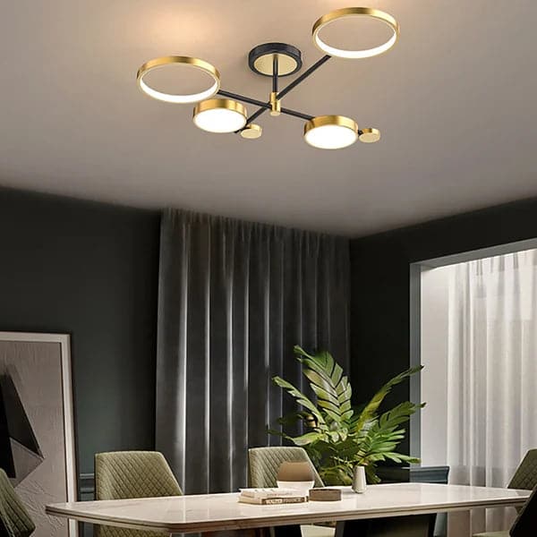 Modern Semi Flush Mount Lighting Gold Ceiling 4 Light Fixture LED Ring