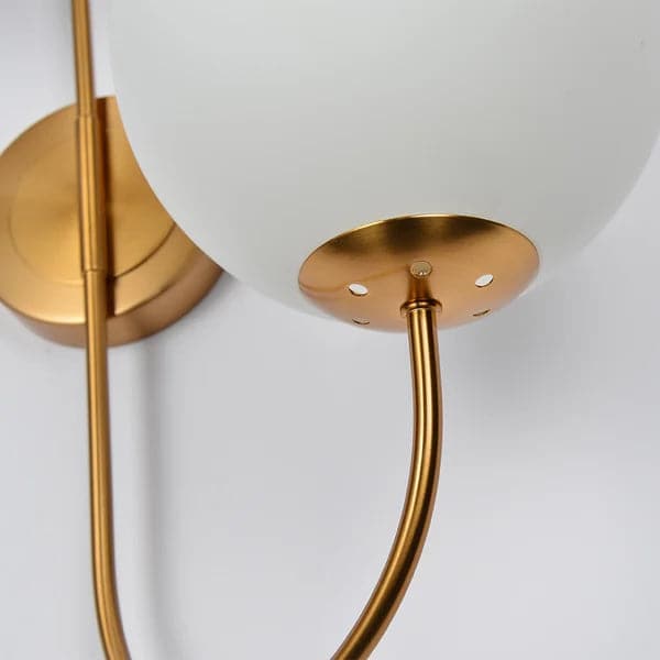 Modern Wall Sconce White Globe Glass Shade 2-Light Wall Lamp in Aged Brass