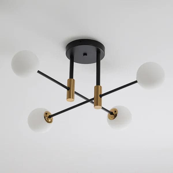 Modern White Glass 4-Light Semi-Flush Mount Chandelier