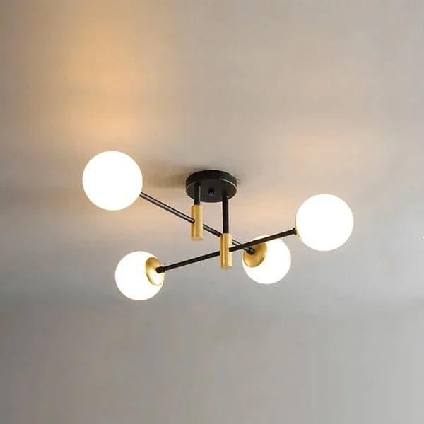 Modern White Glass 4-Light Semi-Flush Mount Chandelier