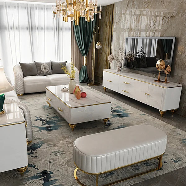 Meuble TV moderne noir, 4 portes, 2 tiroirs, console multimédia luxueuse pour téléviseurs jusqu'à 85"