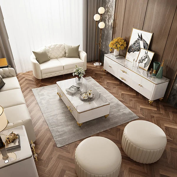 Meuble TV moderne noir, 4 portes, 2 tiroirs, console multimédia luxueuse pour téléviseurs jusqu'à 85"