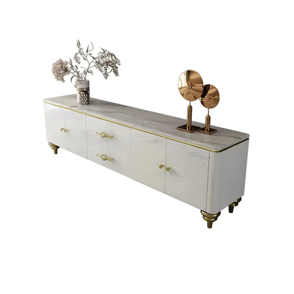 Meuble TV moderne noir, 4 portes, 2 tiroirs, console multimédia luxueuse pour téléviseurs jusqu'à 85"