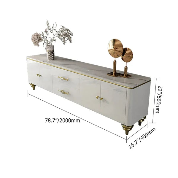 Meuble TV moderne noir, 4 portes, 2 tiroirs, console multimédia luxueuse pour téléviseurs jusqu'à 85"