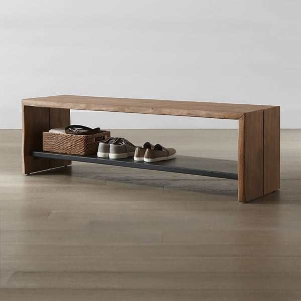 Banc d'entrée moderne en bois de 47,2 po avec étagère de rangement pour chaussures en noir