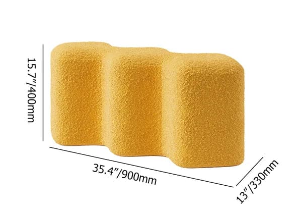 Modern Yellow Entryway Bench Boucle Upholstered Molecule Ottoman Wooden Frame