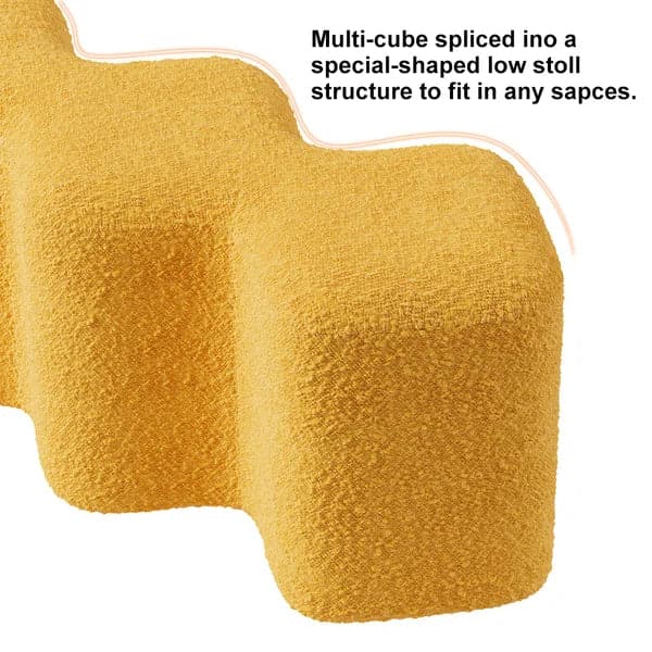 Modern Yellow Entryway Bench Boucle Upholstered Molecule Ottoman Wooden Frame