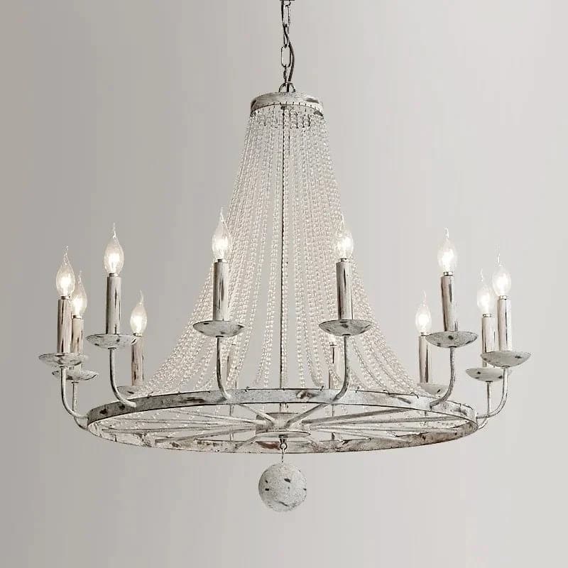 Crylite French Country Candle-Shaped 6-Light Crystal Bead Strands Metal Wheel Chandelier#12-Light