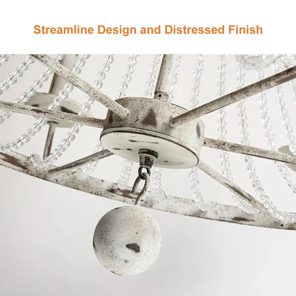 Crylite French Country Candle-Shaped 6-Light Crystal Bead Strands Metal Wheel Chandelier#12-Light