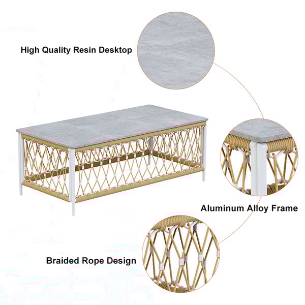 Ropipe 4 Pieces L Shape Woven Rope Outdoor Sectional Sofa Set in Khaki & White For 5