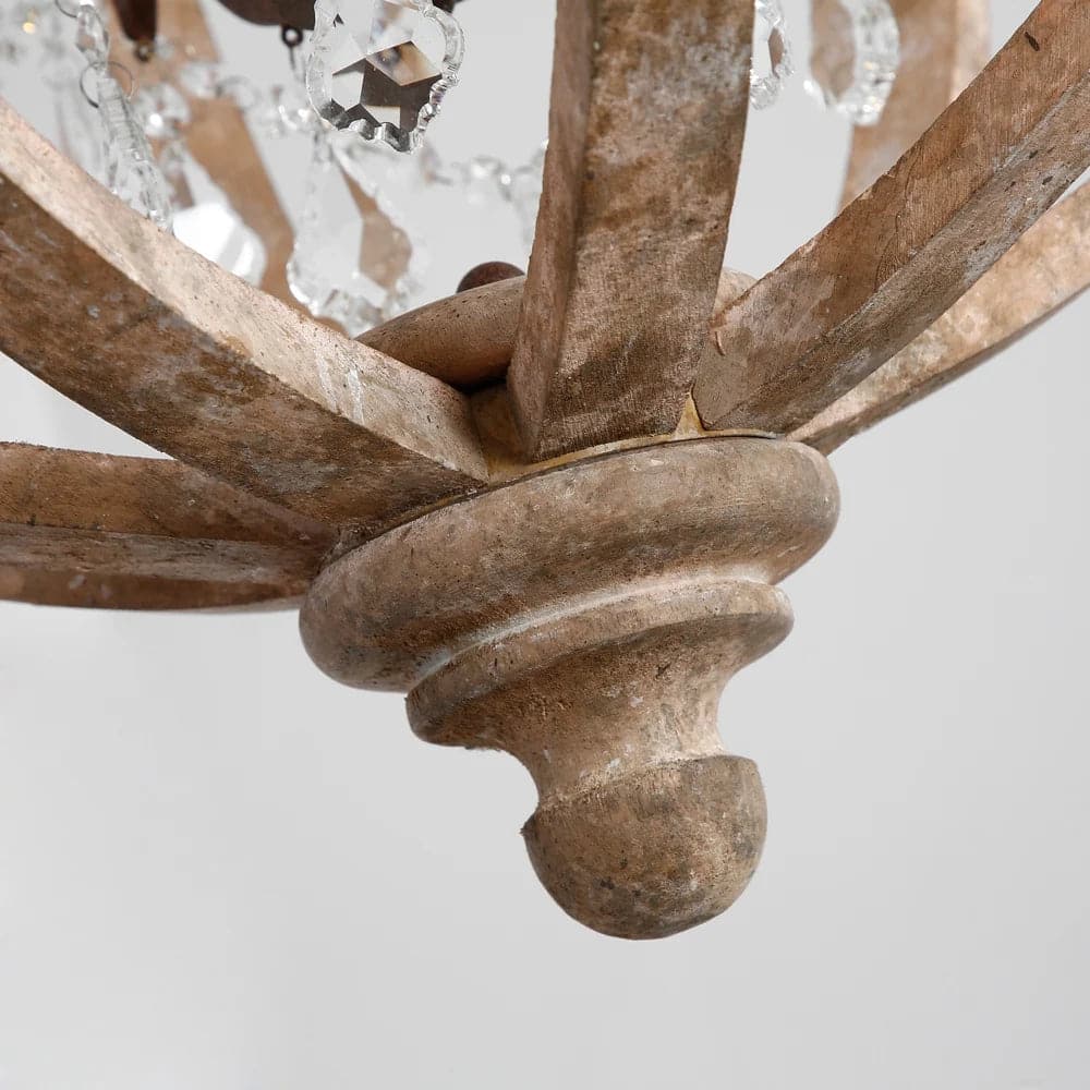 Lustre rustique à 5 lumières en forme de globe, plafonnier en bois patiné
