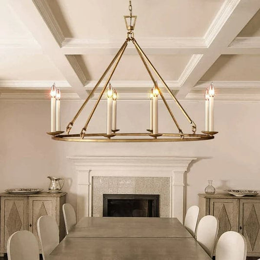 Rustic Candle 8-Light Round Chandelier Antique Brass Living Room