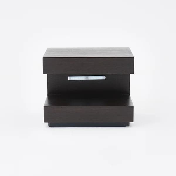 Rustic Wood Nightstand with 1 Drawer C-shaped Side Table with Light