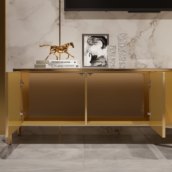 Black/Champagne TV Stand Modern Rectangular 4 Doors Media Console for TVs Up To 85 #Champagne