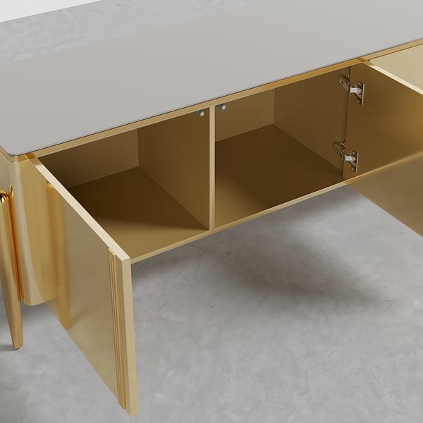 Black/Champagne TV Stand Modern Rectangular 4 Doors Media Console for TVs Up To 85 #Champagne